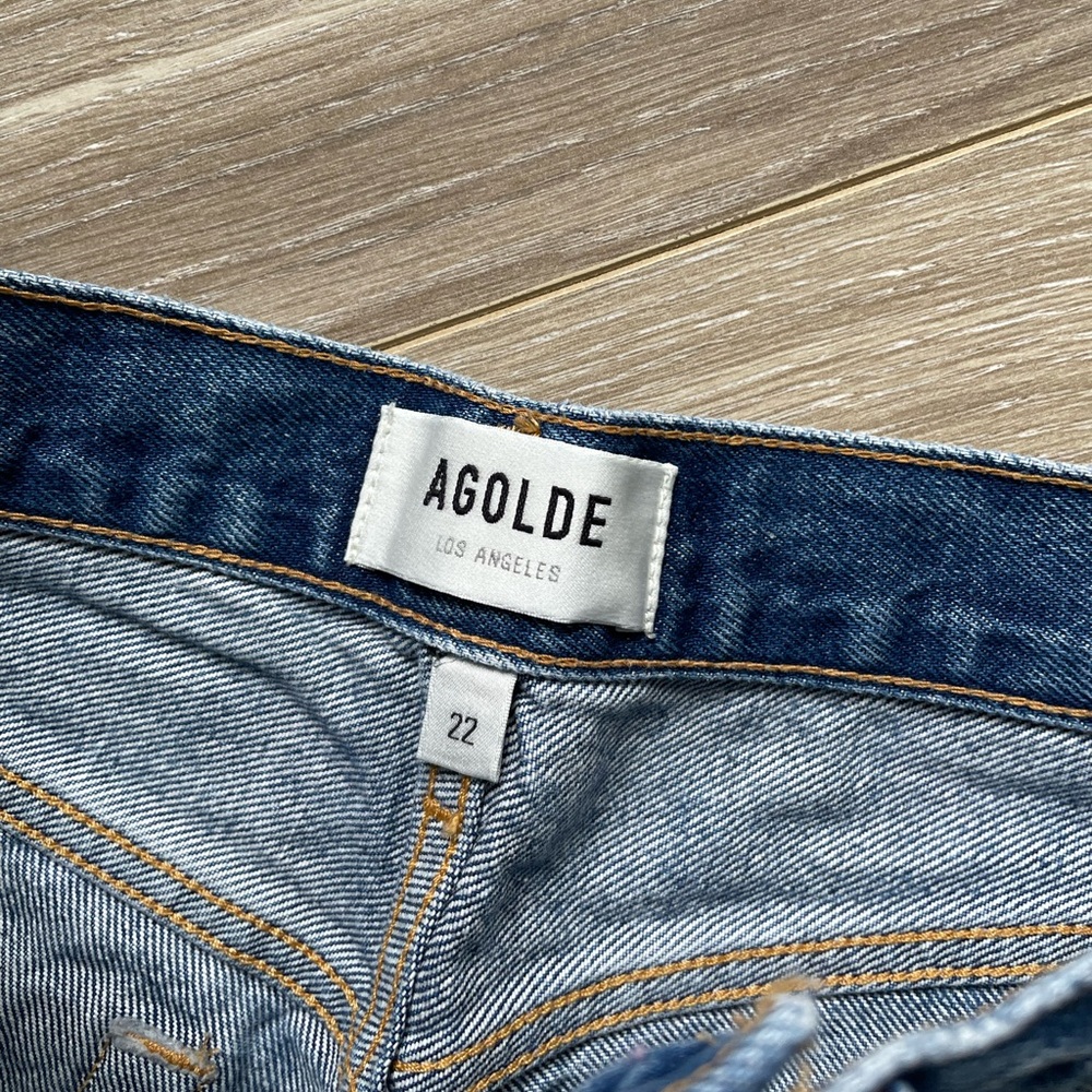 AGOLDE Parker Vintage Cut Off Denim Shorts 100% Cotton Sz 22* EUC Blue Med Wash - Picture 4 of 9